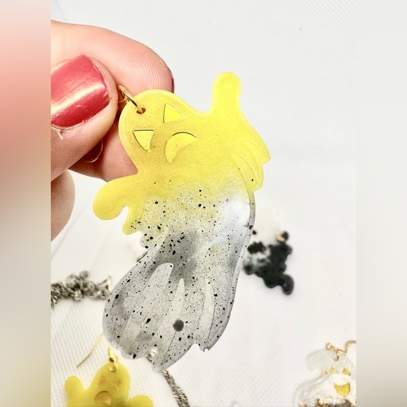 Handmade Ghost Earrings & Necklace Set – Unique Epoxy Art Jewelry - Picture 2 of 5